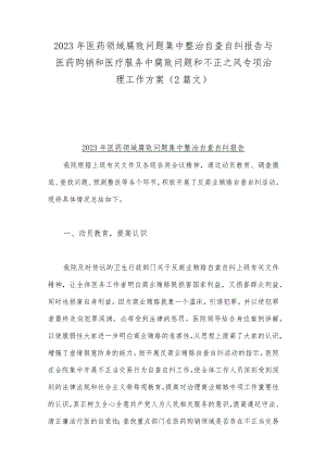 2023年医药领域腐败问题集中整治自查自纠报告与医药购销和医疗服务中腐败问题和不正之风专项治理工作方案（2篇文）.docx