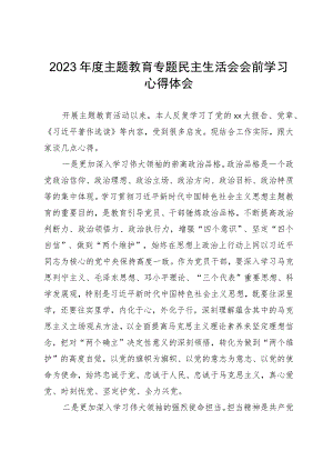 2023年度主题教育专题民主生活会会前学习心得体会 .docx