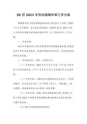 XX区2023年劳动保障年审工作方案.docx