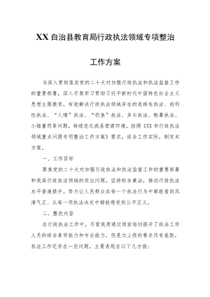 XX自治县教育局行政执法领域专项整治工作方案.docx