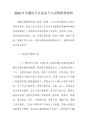 2023年专题民主生活会个人对照检查材料.docx