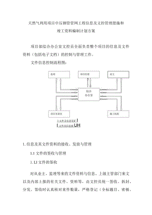 天然气利用项目中压钢管管网工程信息及文控管理措施和竣工资料编制计划方案.docx
