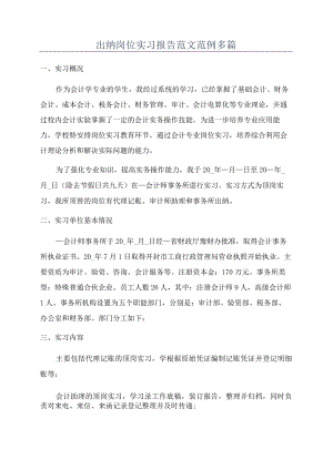 出纳岗位实习报告范文范例多篇.docx