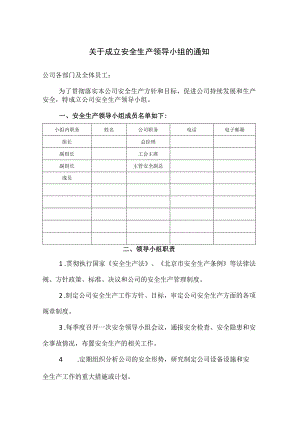 关于成立安全生产领导小组的通知模板.docx
