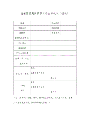 疫情防控期间教职工外出审批表新表.docx