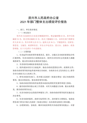 资兴市人民政府办公室2021年部门整体支出绩效评价报告.docx