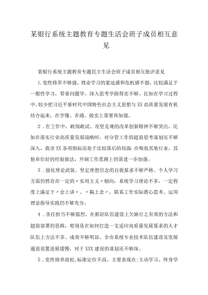 某银行系统主题教育专题生活会班子成员相互批评意见.docx