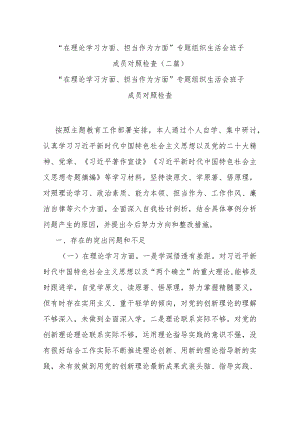 “在理论学习方面、担当作为方面”专题组织生活会班子成员对照检查(二篇).docx