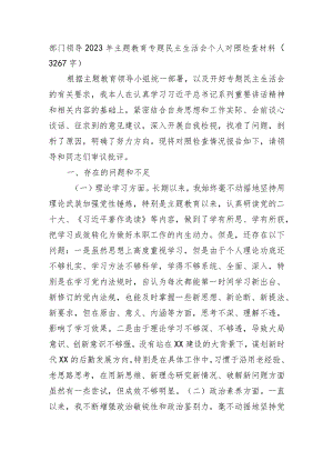 部门领导2023年主题教育专题民主生活会个人对照检查材料.docx