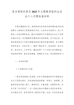 某支部组织委员2023年主题教育 组织生活会个人对照检查材料.docx