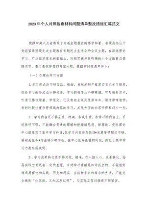 2023年个人对照检查材料问题清单整改措施汇篇范文.docx