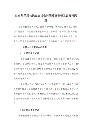 2023年某局长民主生活会对照检查剖析发言材料两篇.docx
