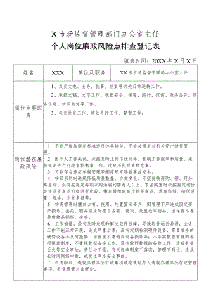 X县市场监督管理部门办公室主任个人岗位廉政风险点排查登记表.docx