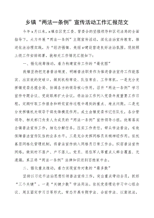 乡镇两法一条例宣传活动工作汇报总结报告.docx