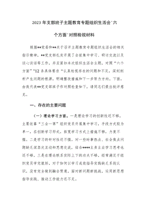 2023年支部班子主题教育专题组织生活会“六个方面”对照检视材料范文参考.docx