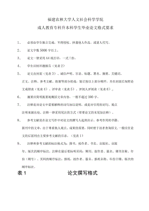 福建农林大学人文社会科学学院成人教育专科升本科学生毕业论文格式要求.docx