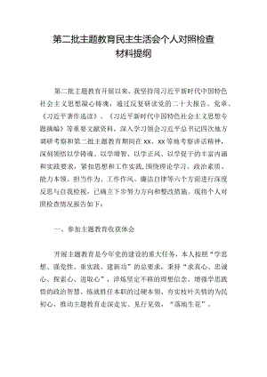 第二批主题教育民主生活会个人对照检查材料提纲.docx