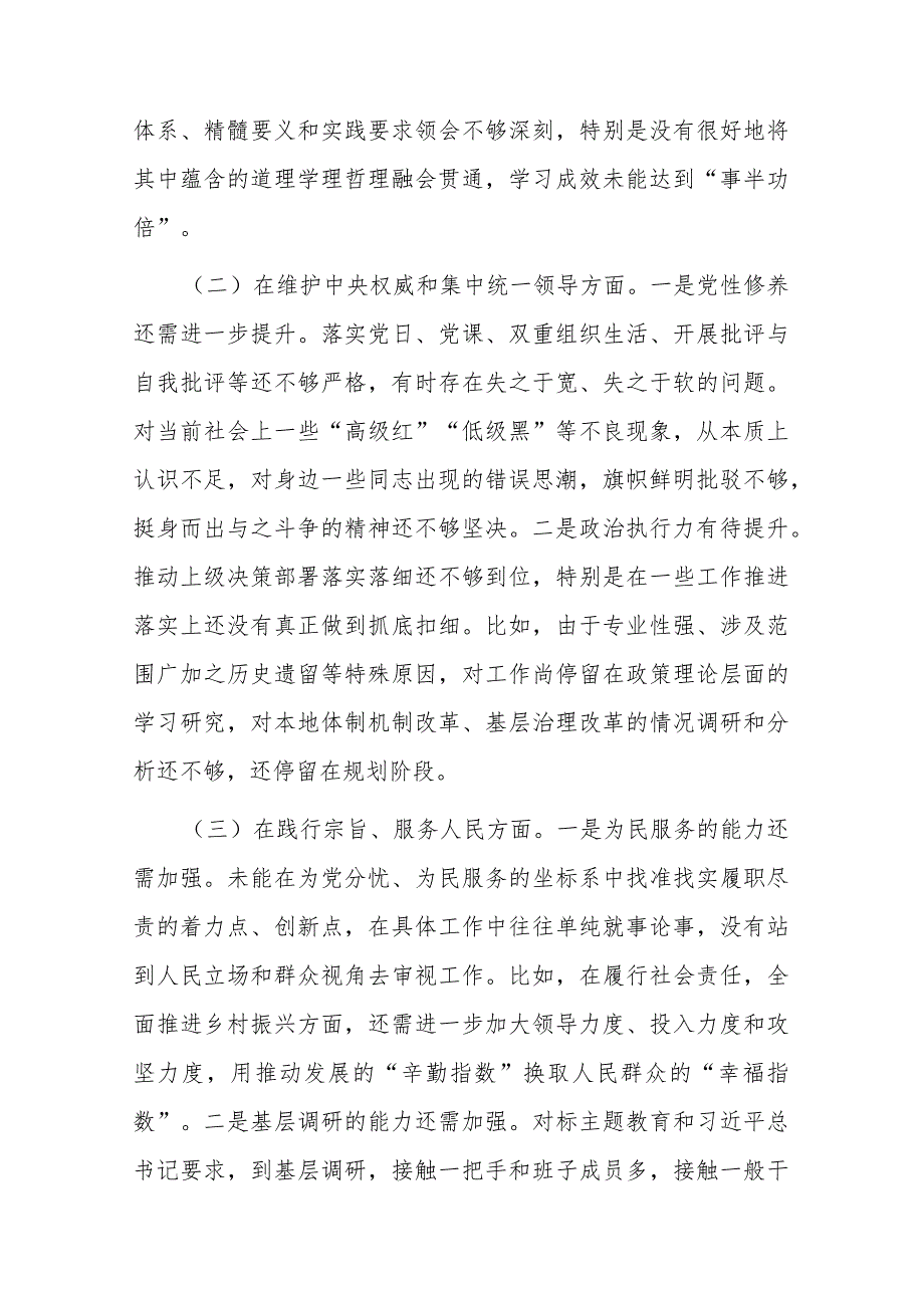 领导干部2024年专题民主生活会个人对照发言材料（以身作则廉洁自律、求真务实狠抓落实、践行宗旨服务人民、维护党中央权威和集中统一领导、.docx_第2页