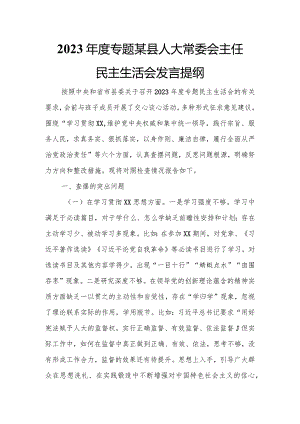 2023年度专题某县人大常委会主任民主生活会发言提纲.docx