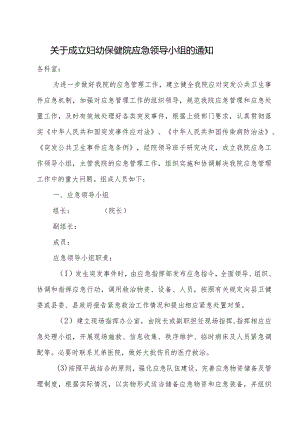 关于成立妇幼保健院应急领导小组的通知.docx