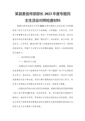 某县委宣传部部长2023年度专题民主生活会对照检查材料.docx