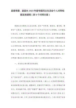 县委常委、副县长2023年度专题民主生活会个人对照检查发言提纲（新6个对照方面）.docx
