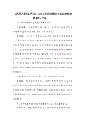 公司落实全面从严治党（党建）责任情况检查考核反馈意见的整改情况报告.docx