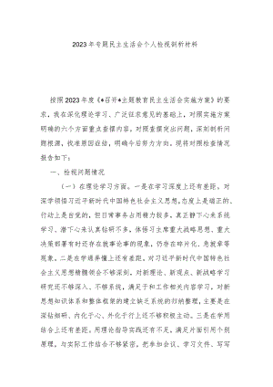 2023年专题民主生活会个人检视剖析材料.docx