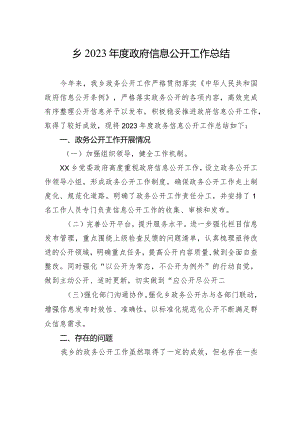 乡2023年度政府信息公开工作总结(20231230).docx