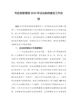 市应急管理局2023年法治政府建设工作总结(20231230).docx