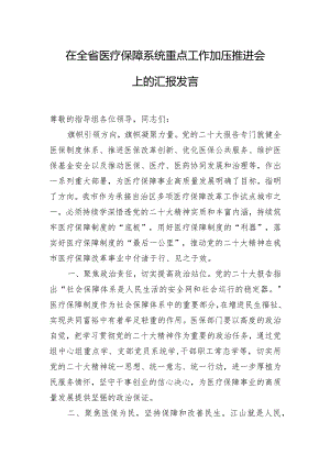 在全省医疗保障系统重点工作加压推进会上的汇报发言.docx