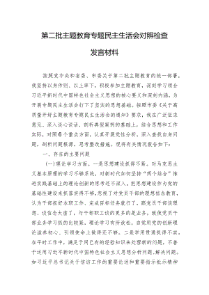 第二批主题教育专题民主生活会对照检查发言材料.docx