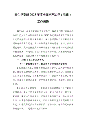 国企党支部2023年度全面从严治党（党建）工作报告.docx