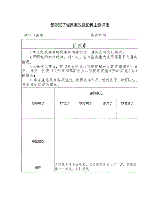 领导班子党风廉政建设民主测评表.docx