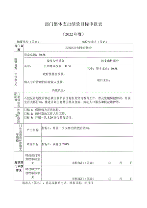 部门整体支出绩效目标申报表.docx