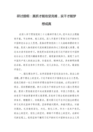 研讨提纲：真抓才能攻坚克难实干才能梦想成真.docx