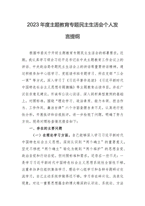2023年度主题教育专题民主生活会个人发言提纲.docx