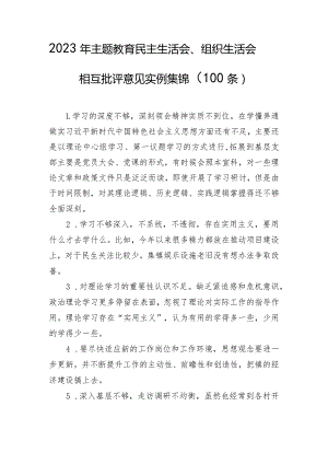 2023年主题教育民主生活会、组织生活会相互批评意见实例集锦（100条）.docx