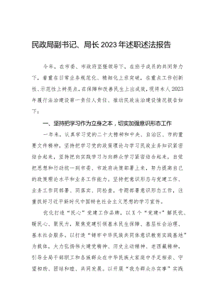 民政局副书记、局长2023年述职述法报告.docx