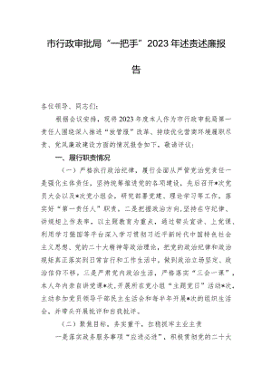 市行政审批局“一把手”2023年述责述廉报告.docx