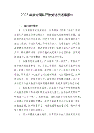 2023年度全面从严治党述责述廉报告.docx
