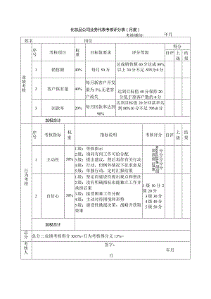 化妆品公司业务代表考核评分表（月度）.docx