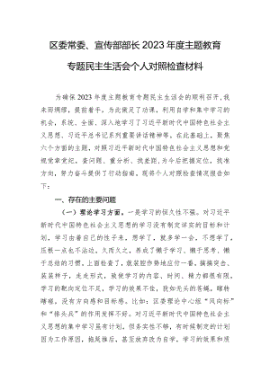 区委常委、宣传部部长2023年度主题教育专题民主生活会个人对照检查材料.docx
