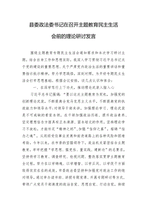 县委政法委书记在召开主题教育民主生活会前的理论研讨发言.docx