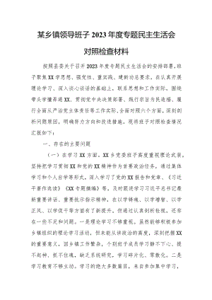 某乡镇领导班子2023年度专题民主生活会对照检查材料.docx