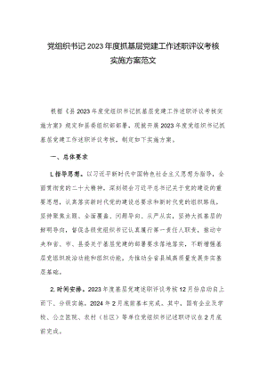 党组织书记2023年度抓基层党建工作述职评议考核实施方案范文.docx