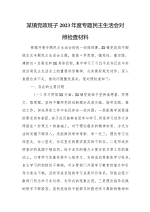 某镇党政班子2023年度专题民主生活会对照检查材料.docx