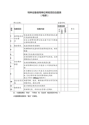 特种设备使用单位常规项目自查表（电梯）.docx