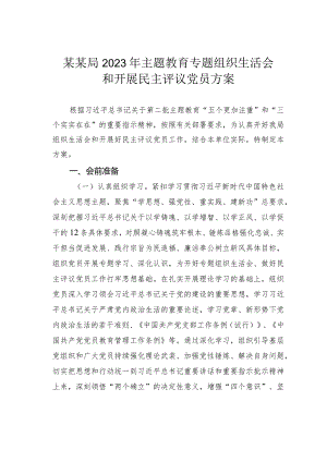 某某局2023年主题教育专题组织生活会和开展民主评议党员方案.docx