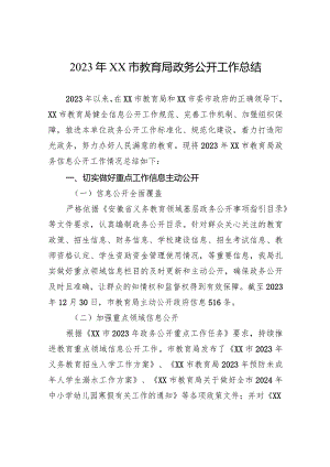 2023年XX市教育局政务公开工作总结(20240108).docx